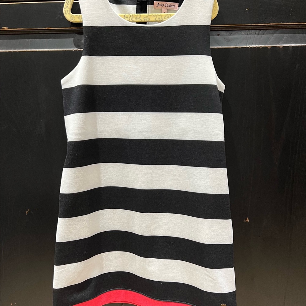 Juicy Couture Black and White Striped Girls Dress with Pink Trim
